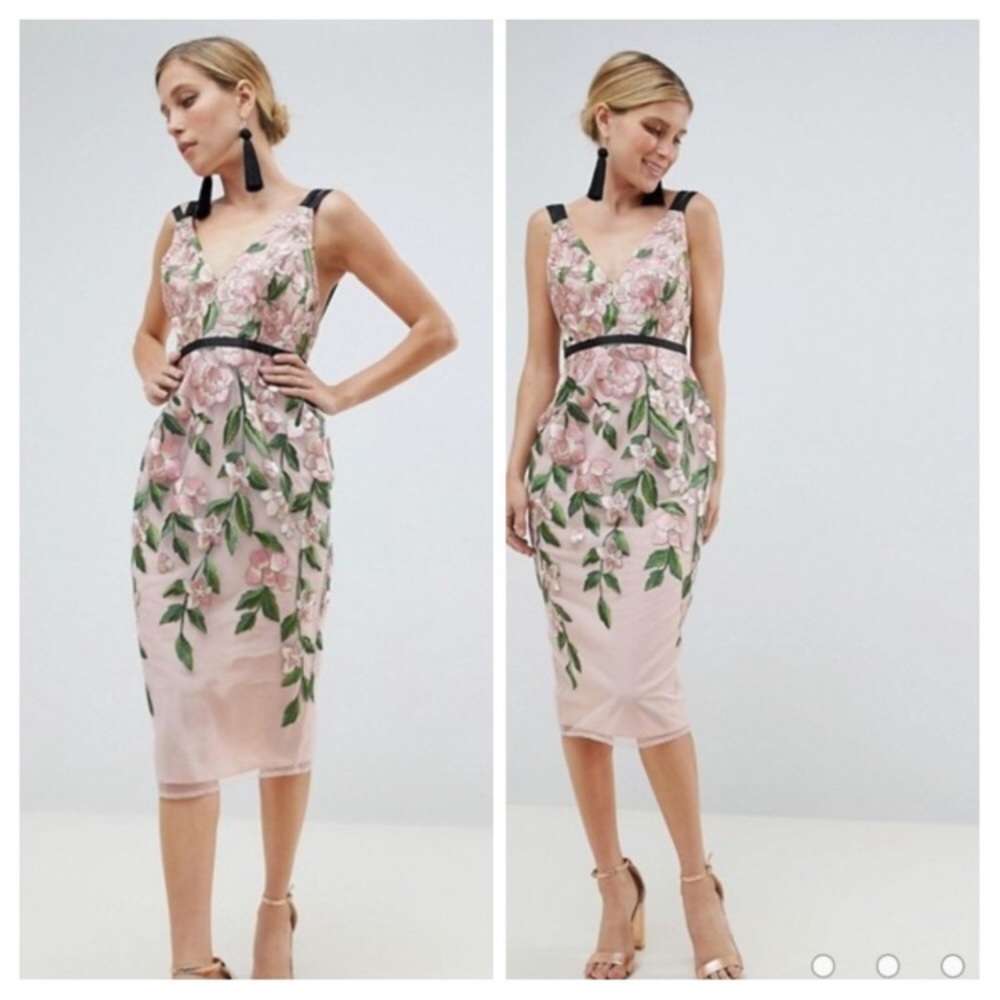 NWT ASOS Floral Embroidered Pencil Midi Dress Sz 6